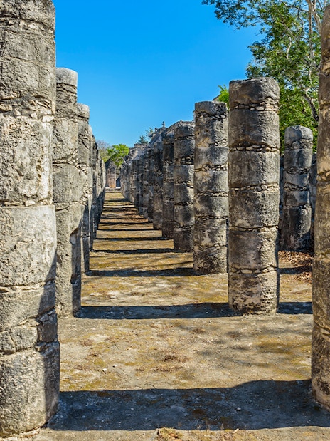 Columns in the Temple of a Thousand Warriors, Chichen Itza, Yucatan, Mexico.