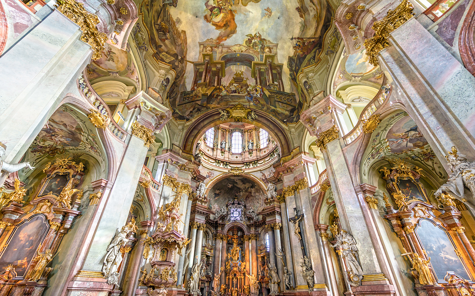 Ceiling and walls of the inside of St Nicholas Church