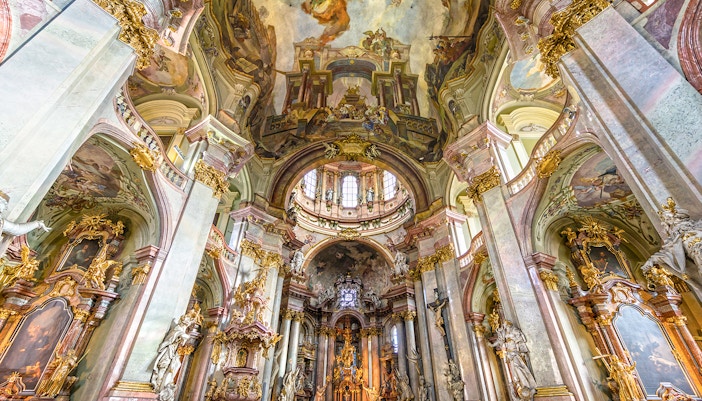 Ceiling and walls of the inside of St Nicholas Church