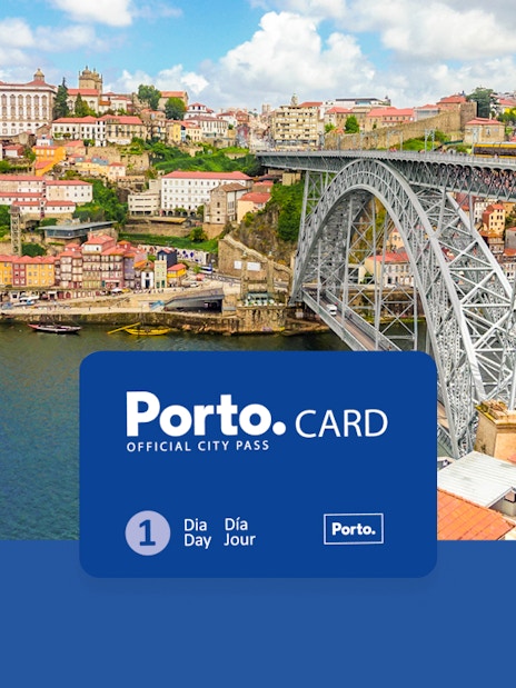 View of Porto's old town with the cathedral, Ponte de Dom Luis I, and colorful buildings along the Duoro River.