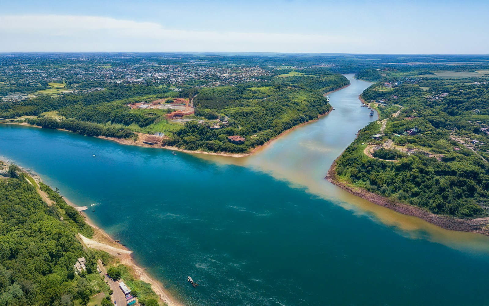 Aerial view of the landmark of the three borders (hito tres fronteras), Paraguay, Brazil and Argentina