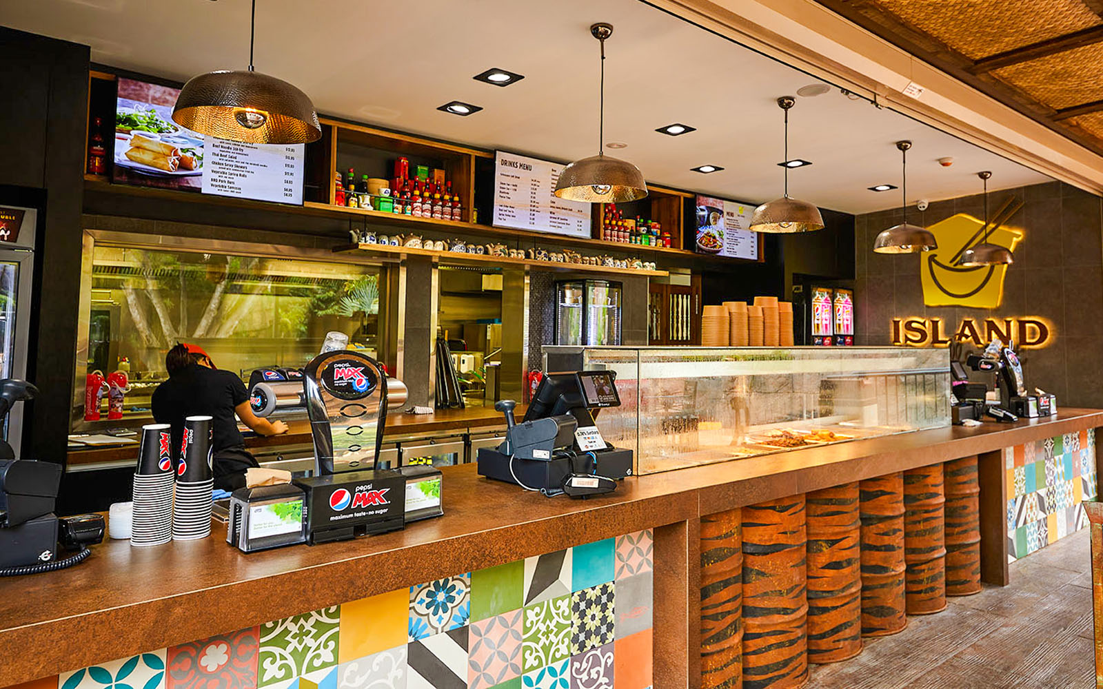 Island Noodle Hut dining area at Dreamworld, Gold Coast.
