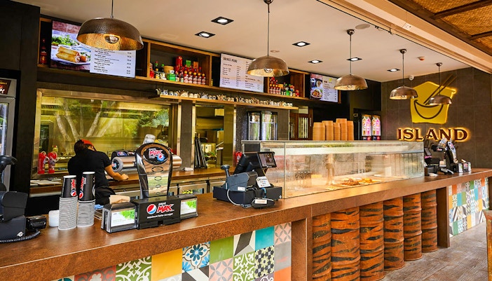 Island Noodle Hut dining area at Dreamworld, Gold Coast.