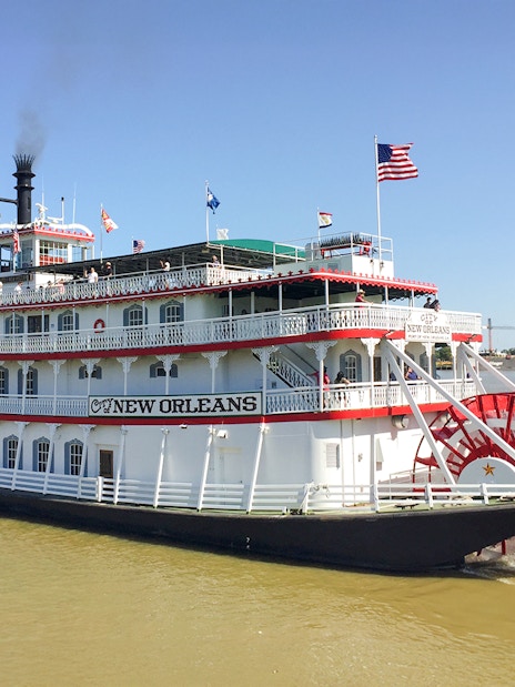 Riverboat CITY of NEW ORLEANS cruising on the Mississippi River in New Orleans.