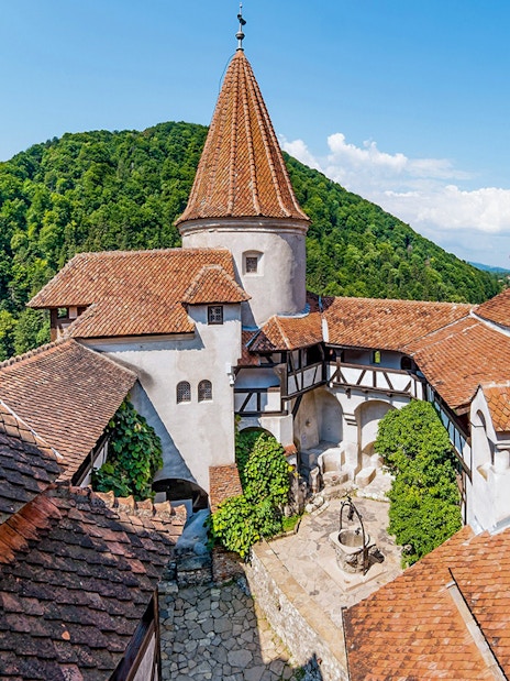 Brasov old town view with red-tiled roofs and medieval architecture during a full day trip.