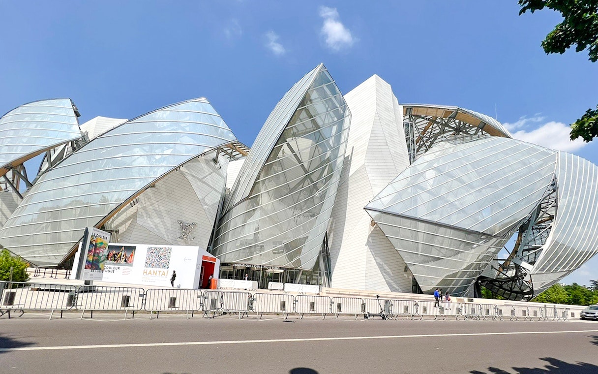 Louis Vuitton Foundation building with glass sails in Paris.