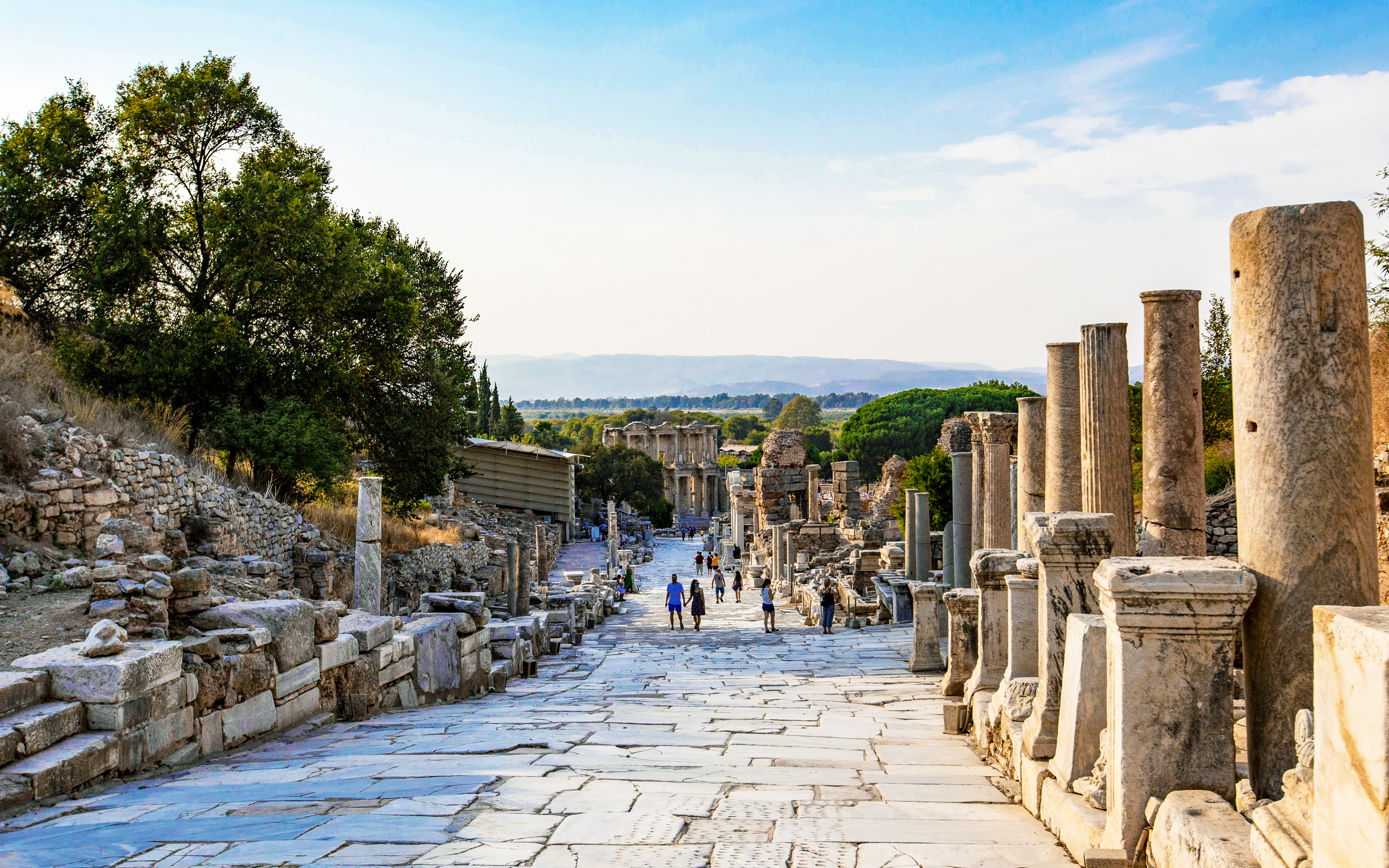 Ancient street with columns at Ephesus Archaeological Museum, Izmir, Turkey.