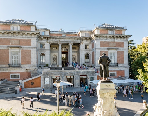 Prado Museum entrance with Philip II statue, Madrid.