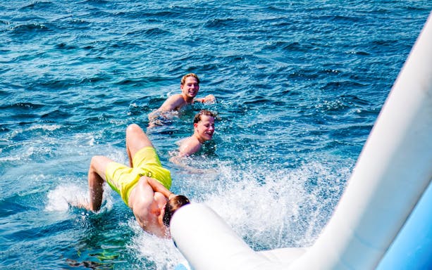 Guests swimming during Blue Lagoon and 3 Island tour from Split.