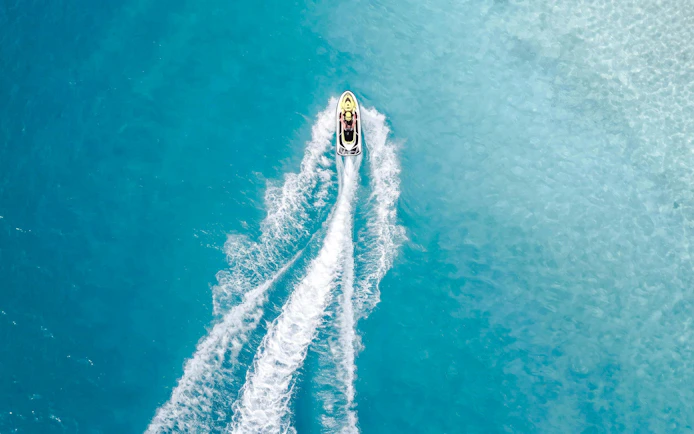 Jet ski on turquoise waters in Cannes, French Riviera, France.