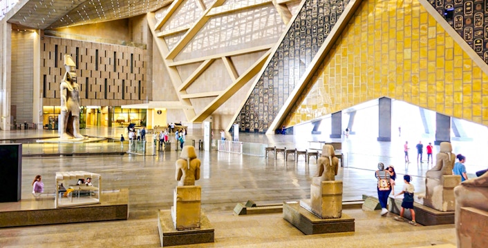 Visitors inside the Grand Egyptian Museum