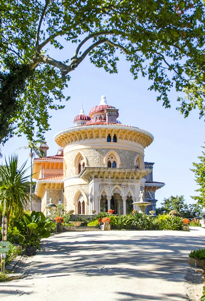 Monserrate Palace with lush gardens in Sintra, Portugal.