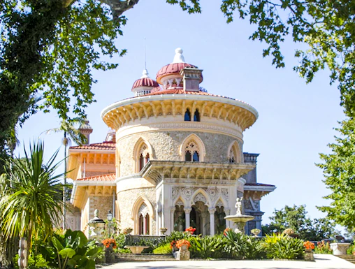 Monserrate Palace with lush gardens in Sintra, Portugal.