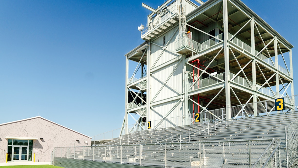 Bleachers at Launch Complex 39 gantry for rocket viewing.