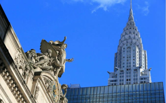 Grand Central Terminal sculptures with Chrysler Building in New York City.