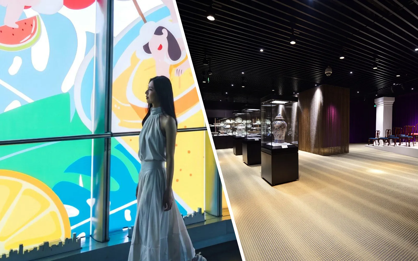 Visitor at Top of Shanghai observation deck and Shanghai Guanfu Museum exhibits