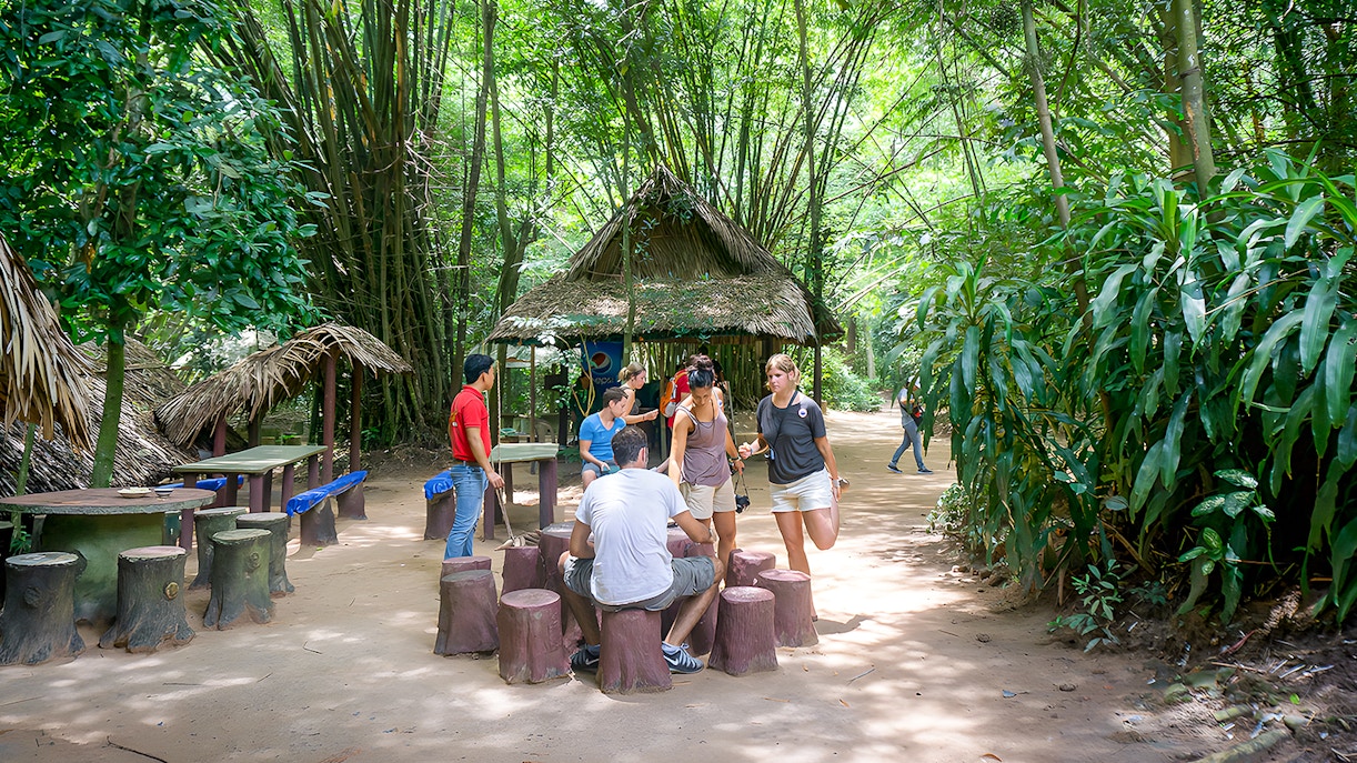 Visitors resting at Cu Chi Tunnels in Ho Chi Minh City, Vietnam.