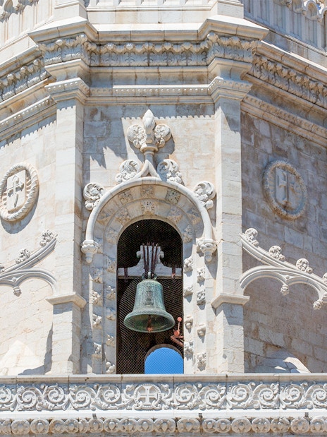 Bell tower detail of Jerónimos Monastery, Lisbon, Portugal.