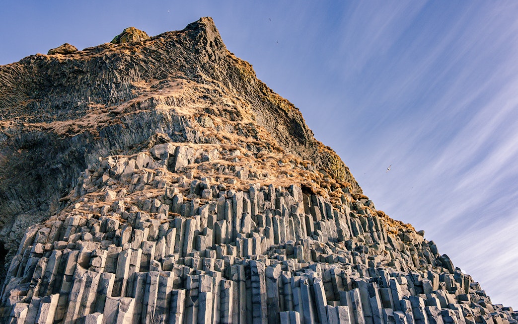 Basalt columns at Reynisfjara black sand beach, Iceland.
