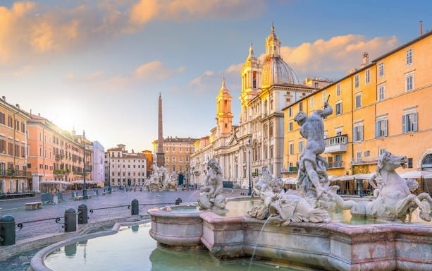Piazza Navona with Fountain of Neptune during E-Bike City Center Tour of Rome.
