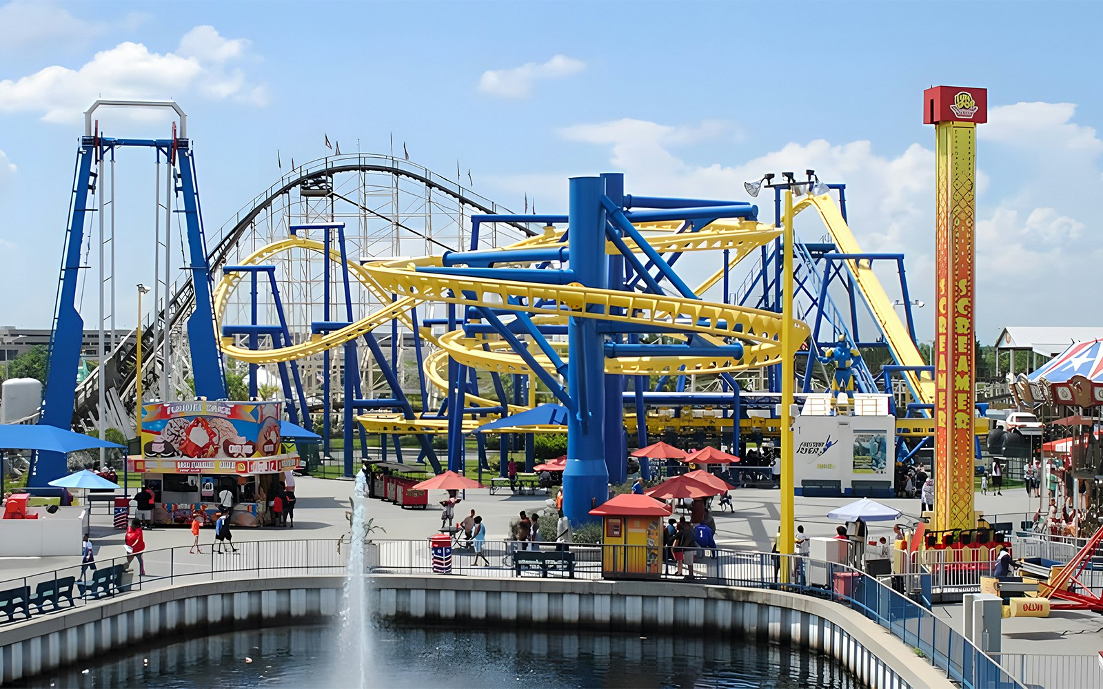 Roller coasters and attractions at Fun Spot America Theme Parks, Orlando.