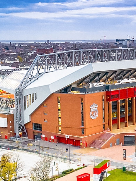 Liverpool FC stadium aerial view, Anfield, Liverpool, UK.