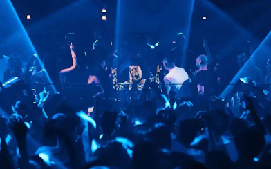 DJ performing at Music On event, Pacha Ibiza nightclub.