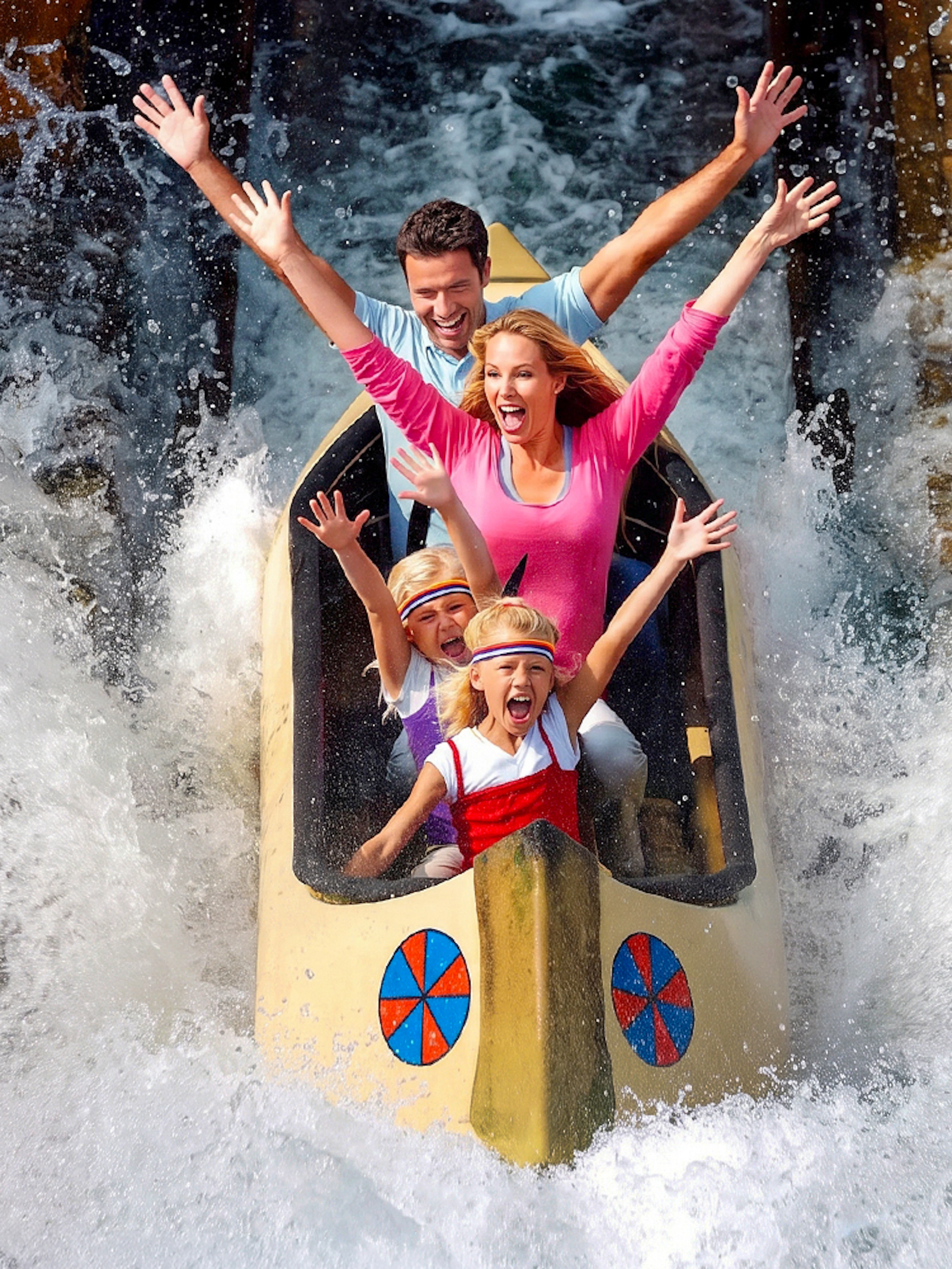 Family enjoying a canoe ride splash at LEGOLAND® Billund.