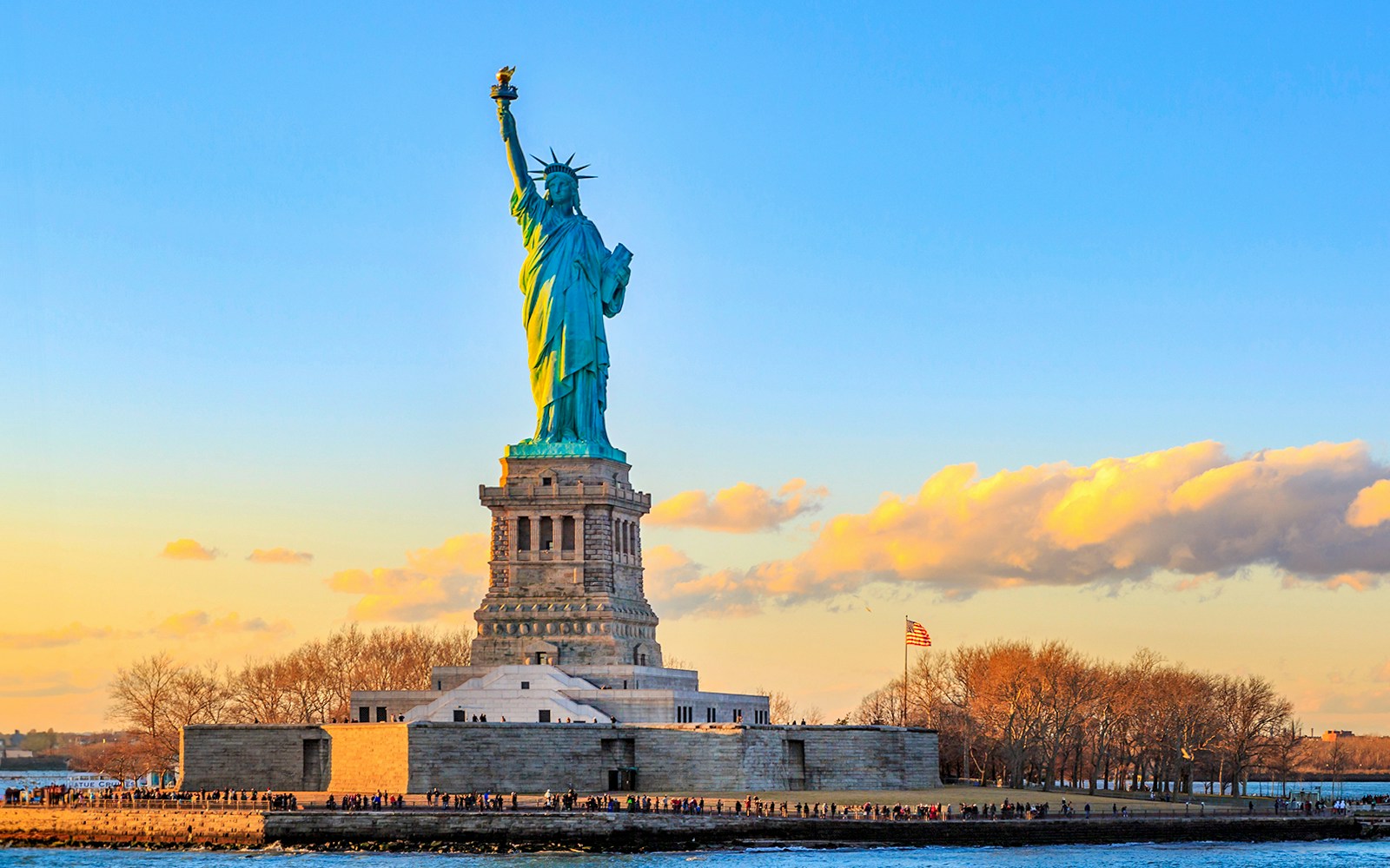 Liberty island during sunset cruise