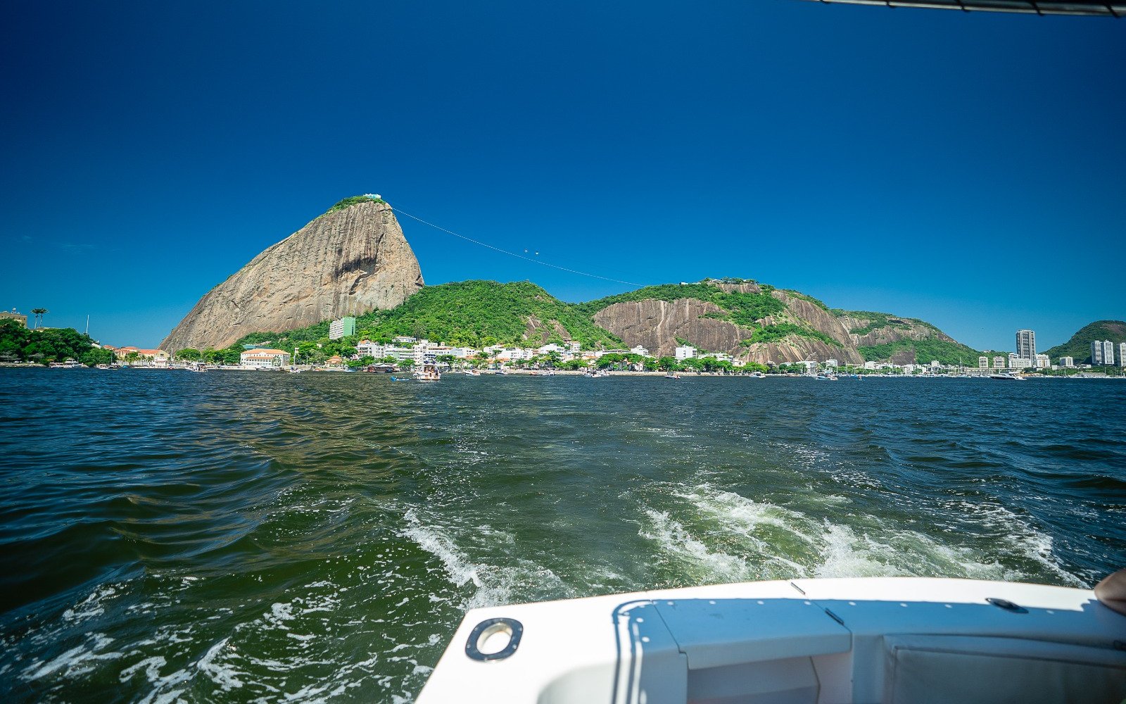Boat view of Sugarloaf Mountain in Rio de Janeiro during a tour.