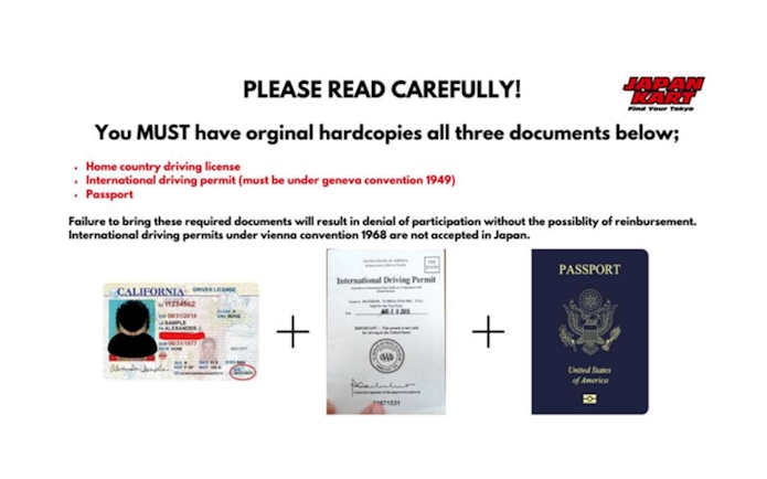 Driving license, international permit, and passport required for Asakusa GoKart in Tokyo.
