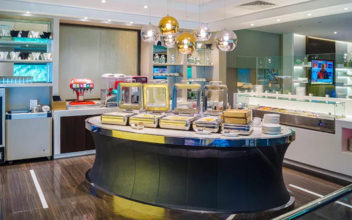 Buffet spread at Ambassador Transit Lounge Terminal 3, Changi Airport.