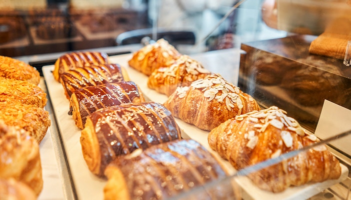 French pastries displayed in the cafe