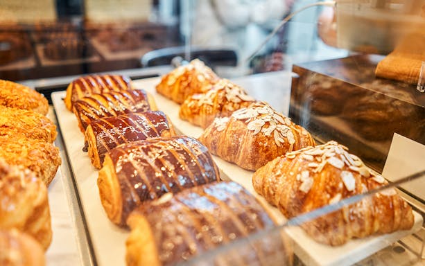 French pastries displayed in a Paris cafe.