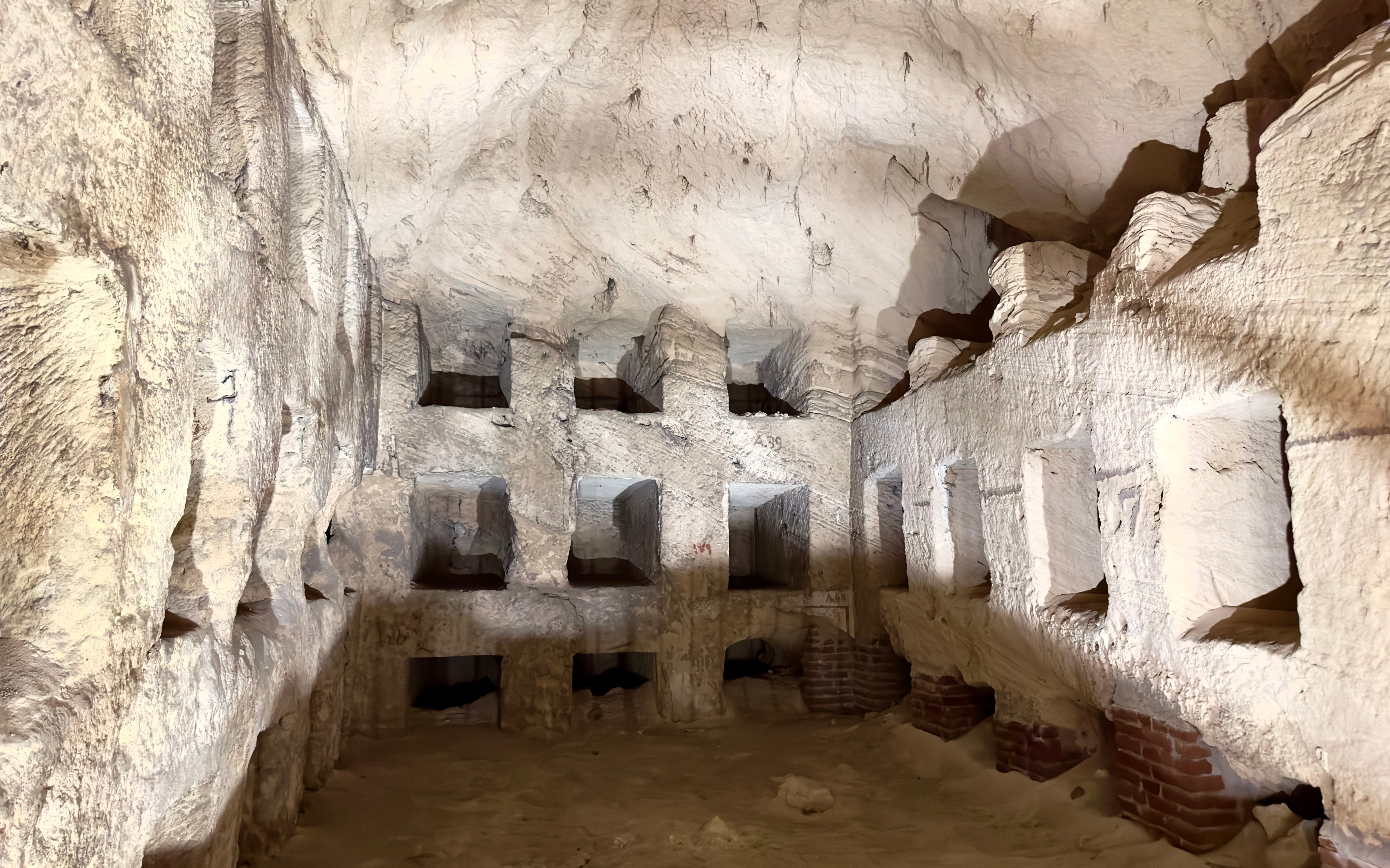 Inside view of burial niches in the Catacombs of Kom el Shoqafa, Alexandria, Egypt.