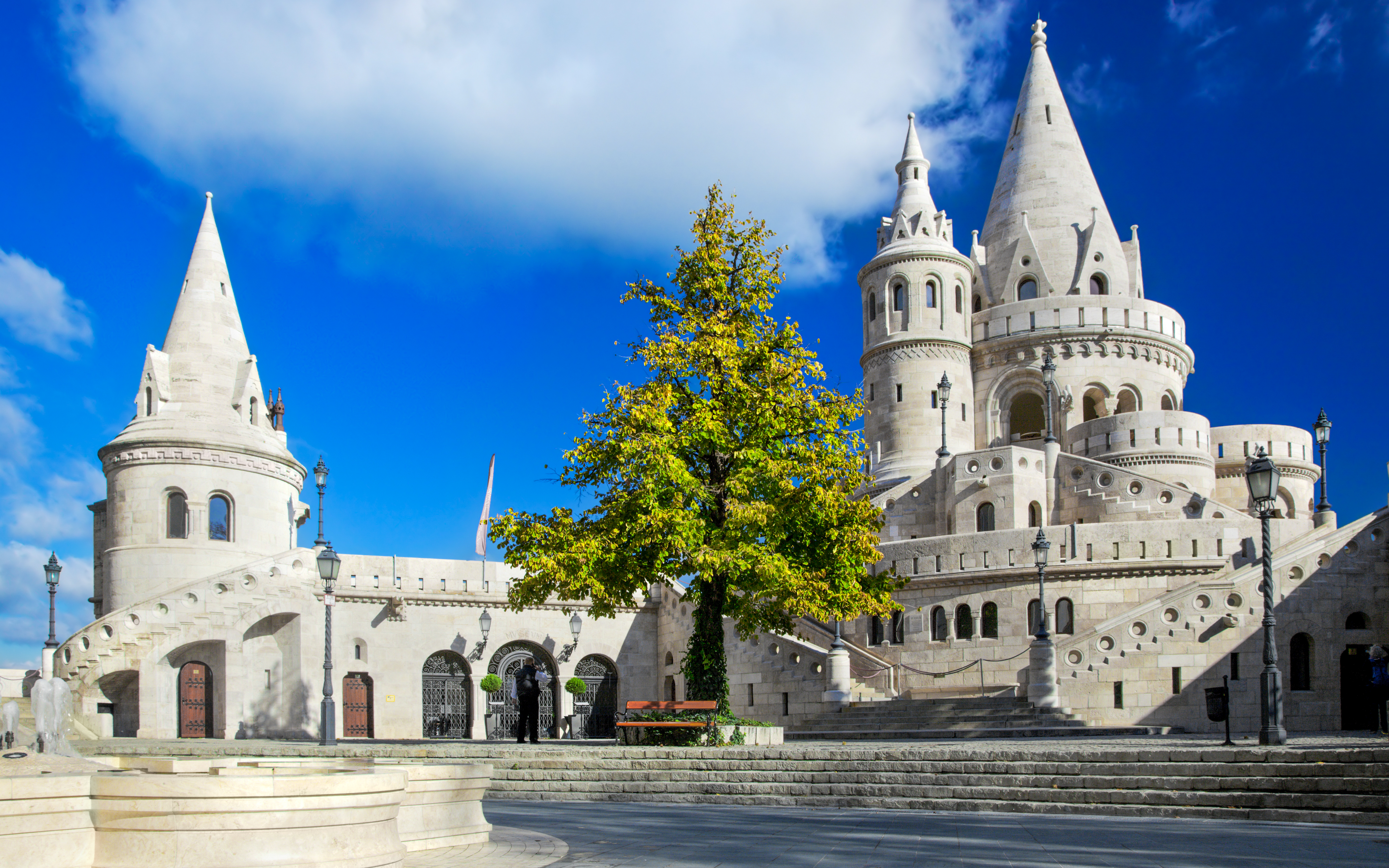 Fisherman's Bastion towers and courtyard in Budapest, Hungary.