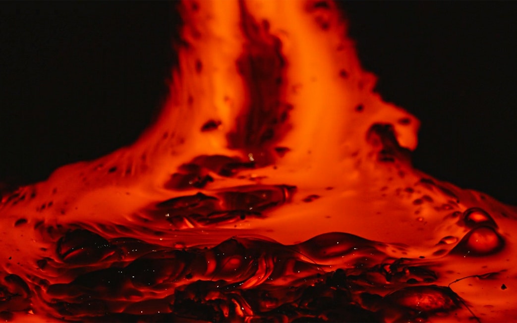 Molten lava flow at the Lava Show in Reykjavik, Iceland.