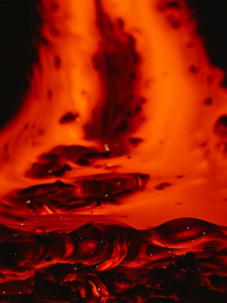 Molten lava flow at the Lava Show in Reykjavik, Iceland.