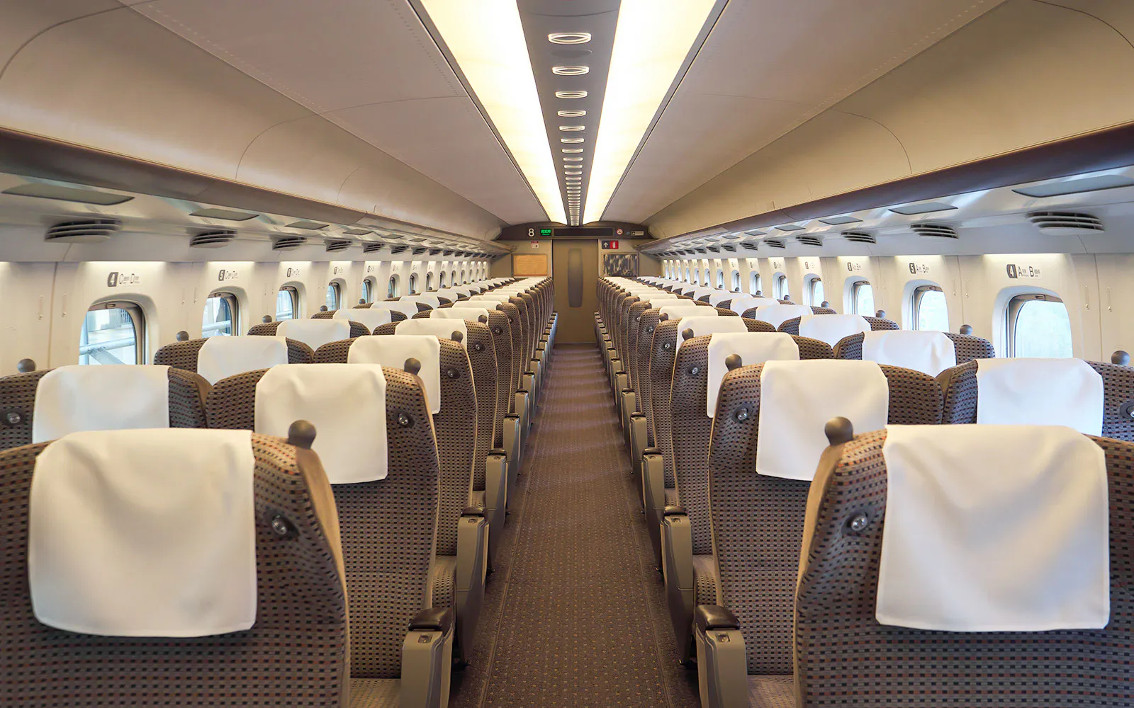 First class cabin interior of a bullet train in Kanagawa, Japan, May 2, 2018.