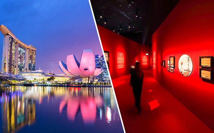 ArtScience Museum exterior and interior exhibit at Future World Exhibition, Singapore.