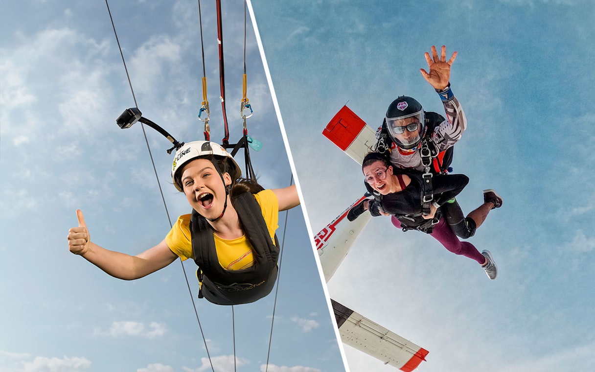 Ziplining at XLine Dubai Marina and tandem skydiving over Palm Jumeirah, Dubai.