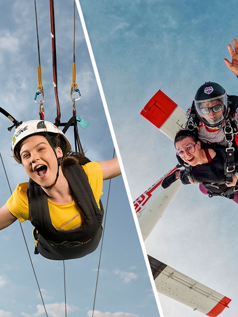Ziplining at XLine Dubai Marina and tandem skydiving over Palm Jumeirah, Dubai.