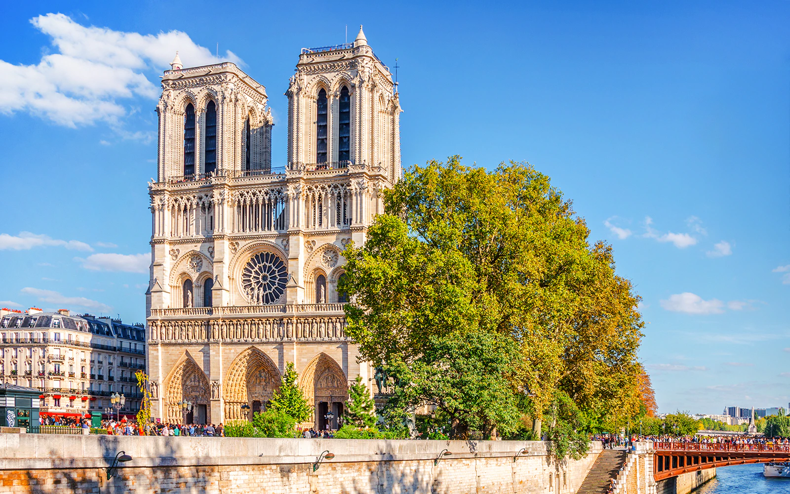 Notre Dame Cathedral with the river Seine in Paris, France.