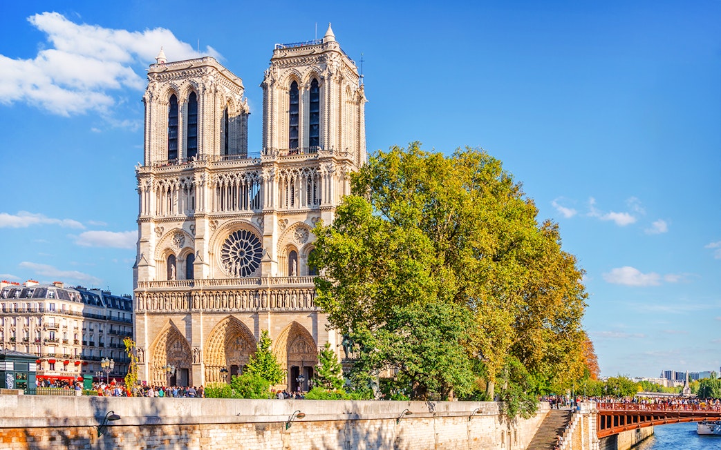 Notre Dame Cathedral with the river Seine in Paris, France.