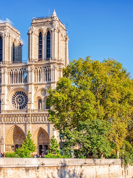 Notre Dame Cathedral with the river Seine in Paris, France.