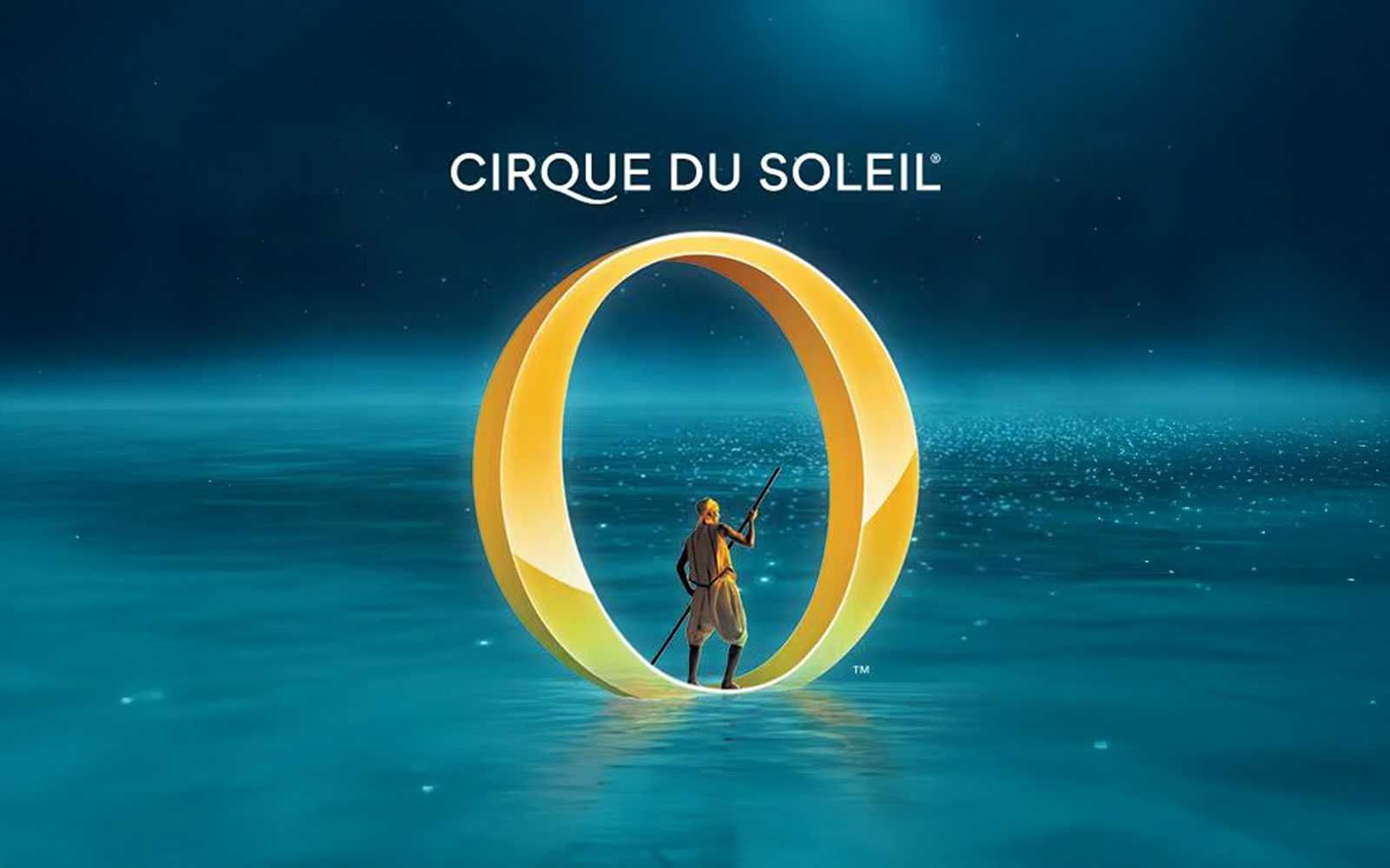 Cirque du Soleil O show logo with performer on water in Las Vegas.