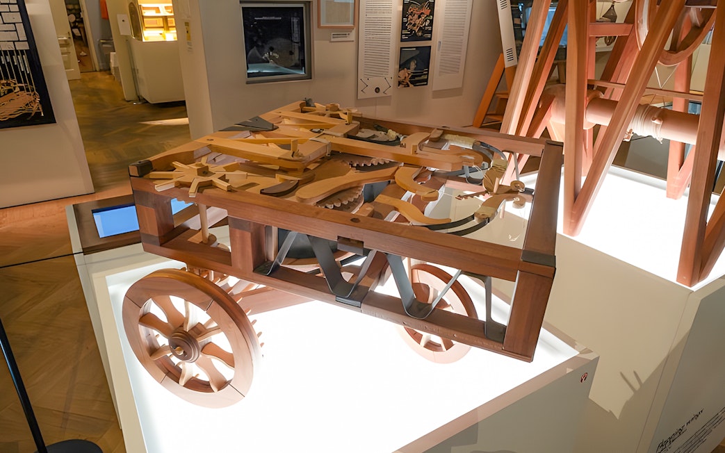 Mechanical artifact display at Leonardo3 Museum, Milan.