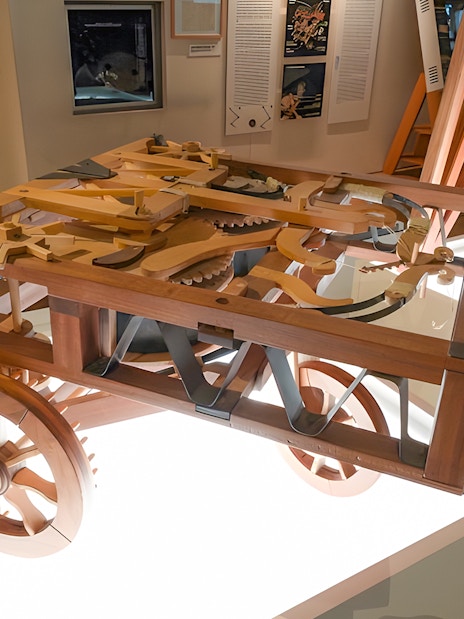 Mechanical artifact display at Leonardo3 Museum, Milan.