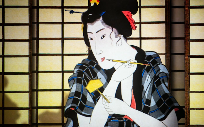 Japanese art depicting a woman with a brush, featured in Rotterdam: Remastered – Spirit of Japan.