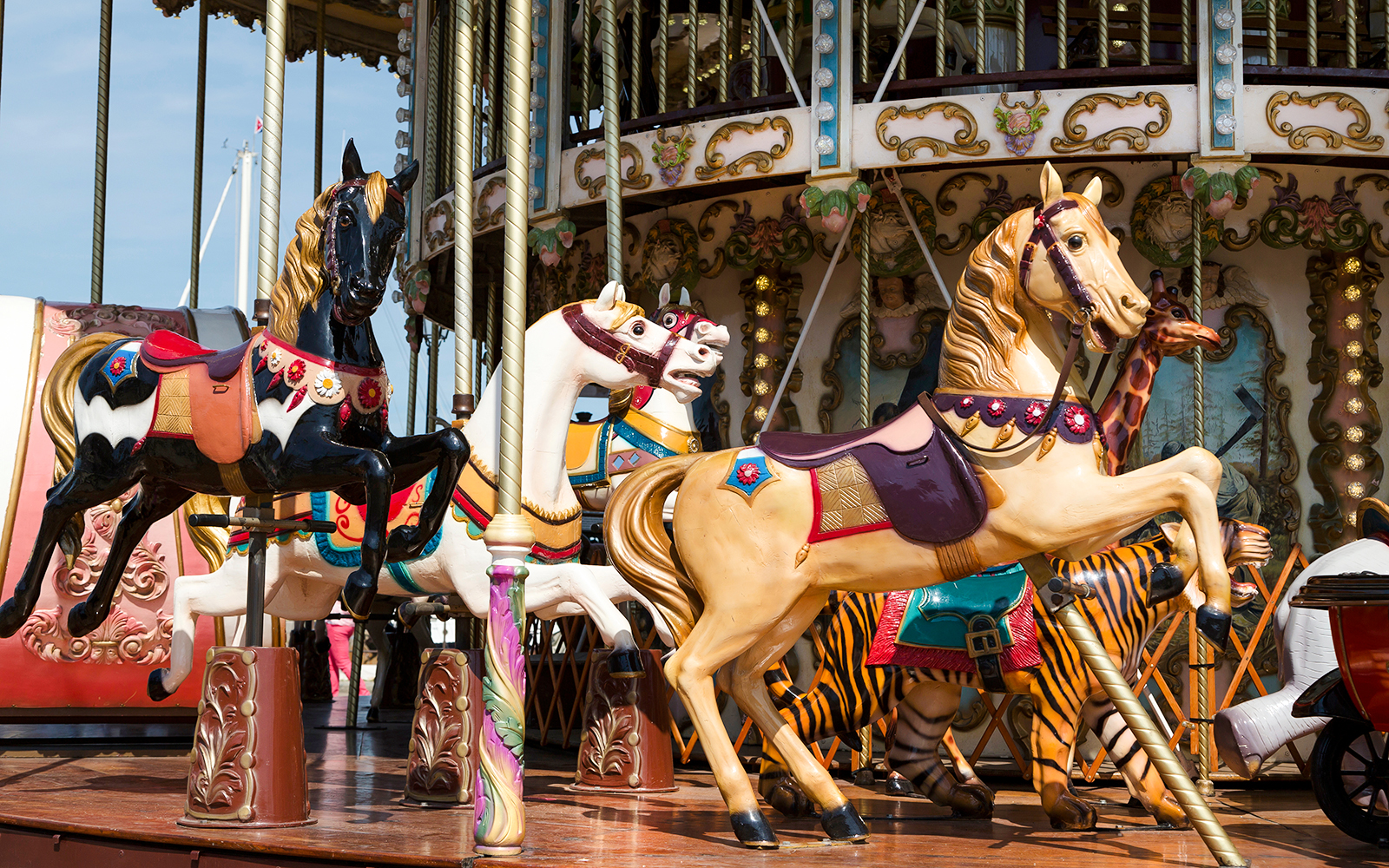 Carrousel du Louvre with ornate horse figures in Paris, France.